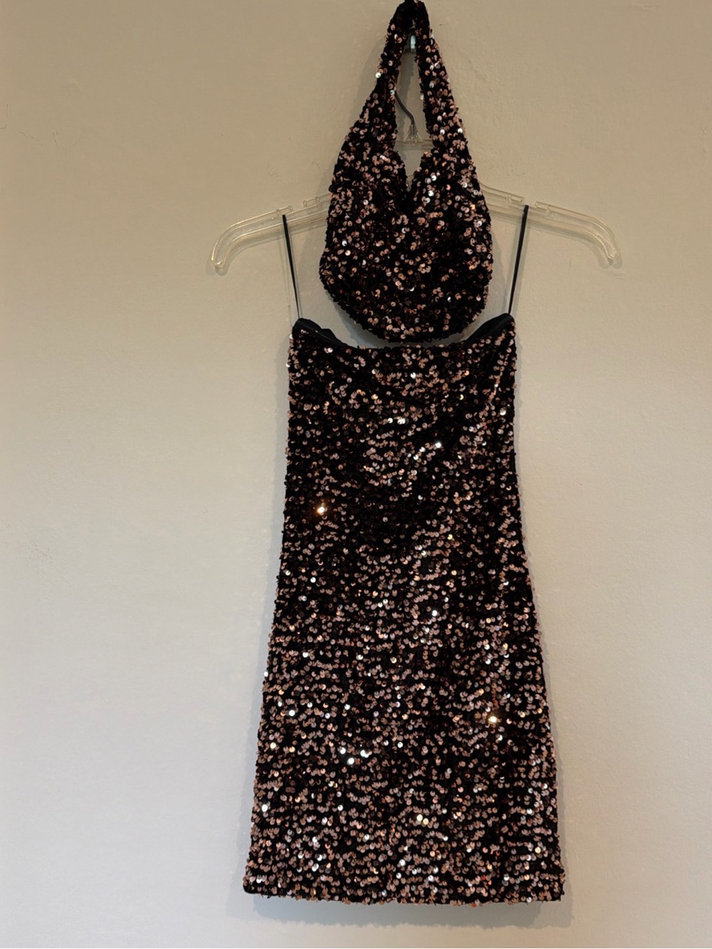 Thirty Hearts Inspired Clothing Gold Sequin Strapless Mini Dress w/Matching Bag